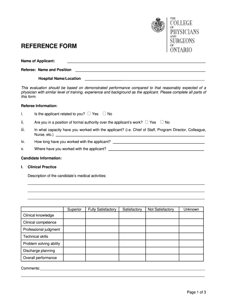 Reference Form for Physicisns