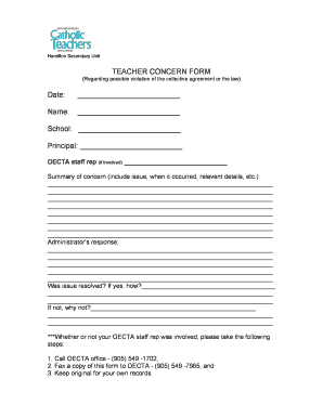 Concern Form for School