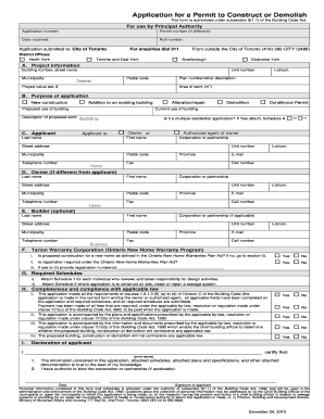 Application for a Permit to Construct or Demolish Toronto  Form