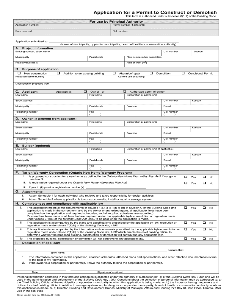  Application for a Permit to Construct or Demolish  City of London  London 2011-2024