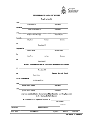 Profession of Faith Certificate  Form