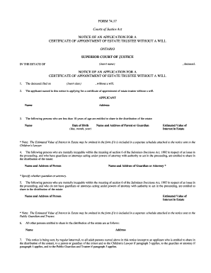 Certificate of Appointment for Estate Trustee  Form