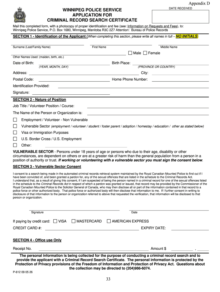 Criminal Record Check  Form