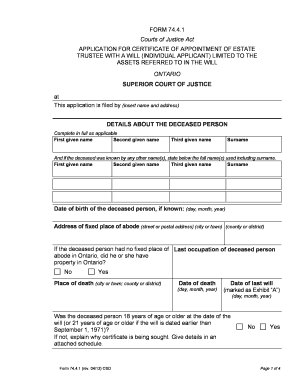 FORM 74 4 1 Courts of Justice Act APPLICATION for Ontariocourtforms on