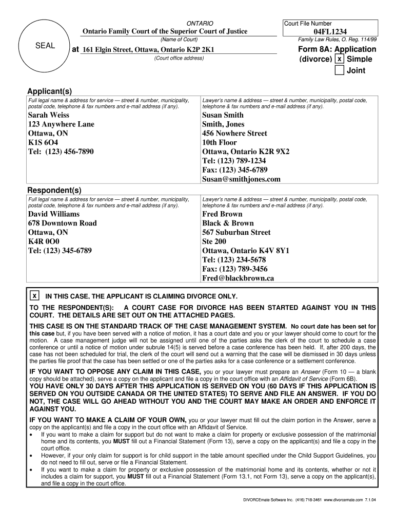 Form 8a Divorce Sample