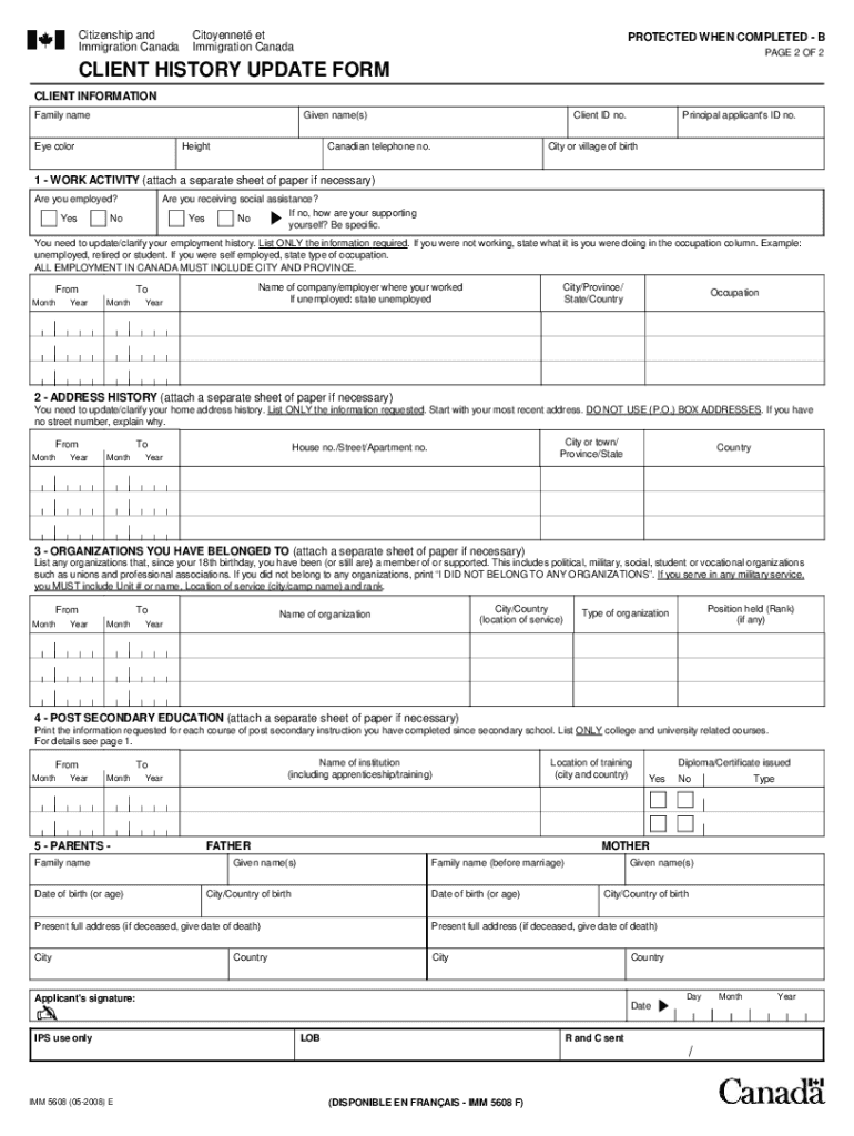  Canada Update Form 2008-2024