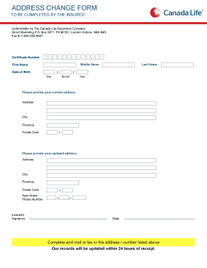 Canada Life Change of Address  Form