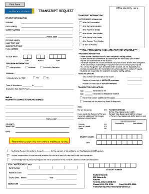 Ryerson University Transcript Request  Form