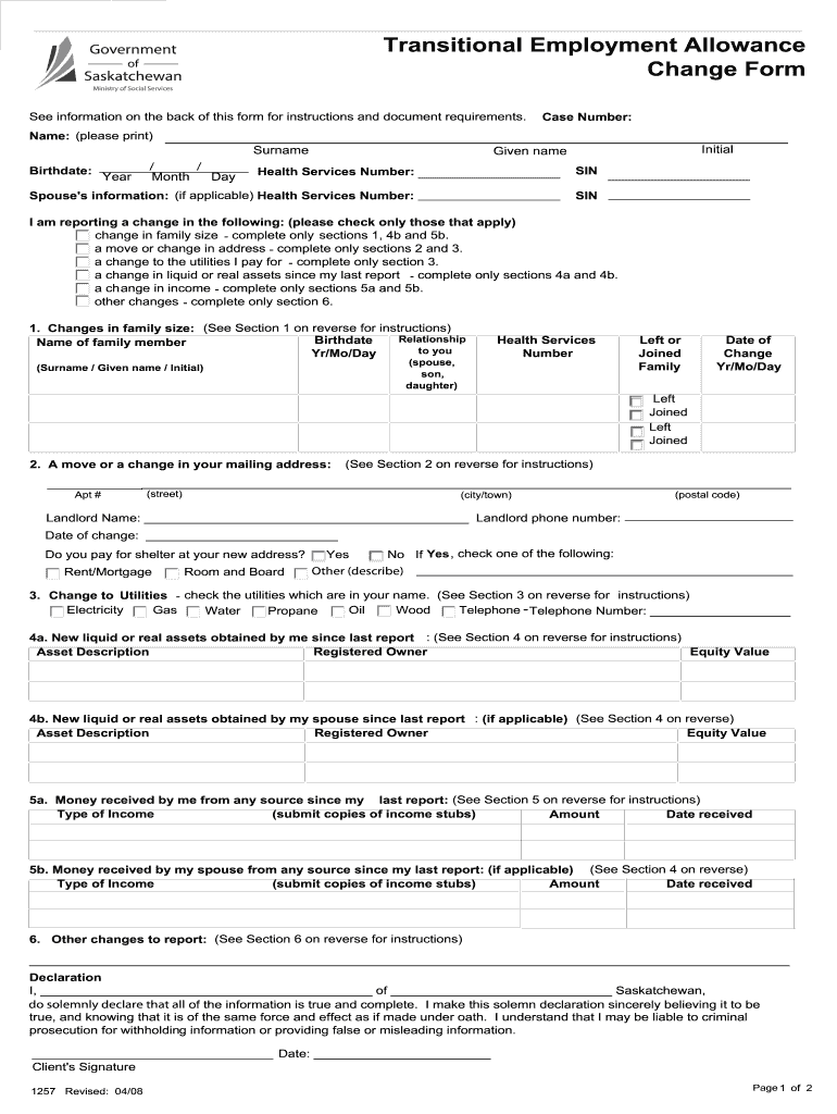  Tea Program Change Form 2008