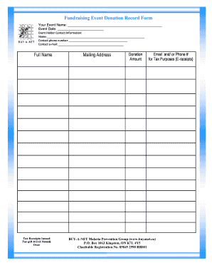 Fundraising Event Donation Record Form Full Name Buy a Net