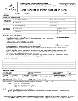 Home Renovation Permit Application Form Basement Winnipeg