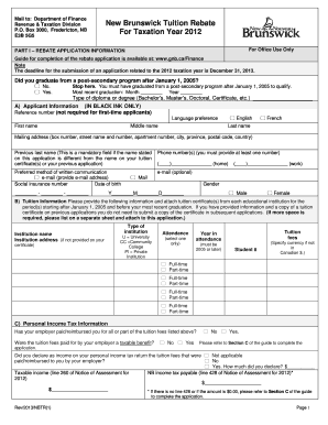 Nb Tuition Rebate Form