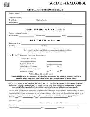 City of Brampton Fillable Form Certificate of Insurance