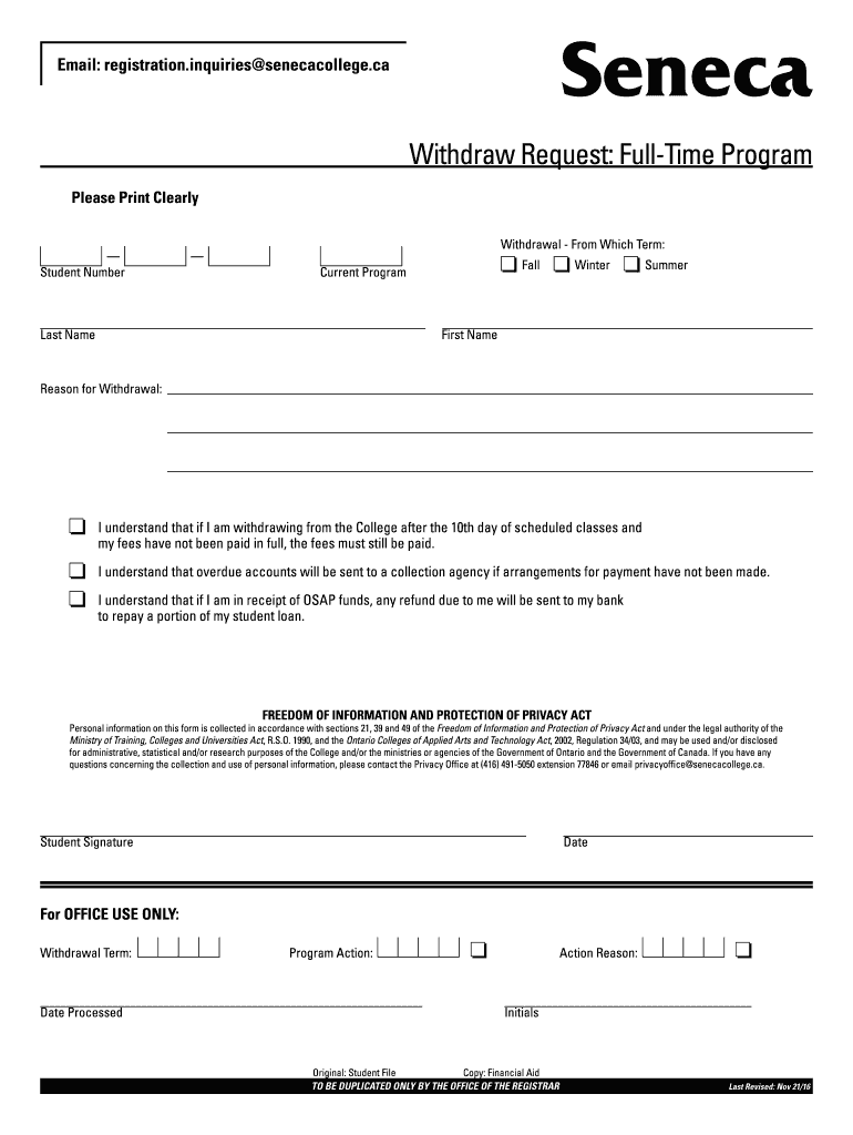 Withdrawal Form Seneca