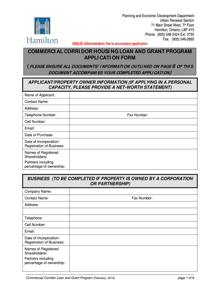  Commercial Corridor Housing Loan and Grant Application  Hamilton 2012