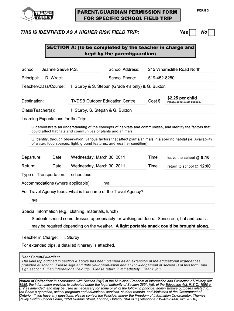  Habitat Trip Form  Thames Valley District School Board 2008-2024