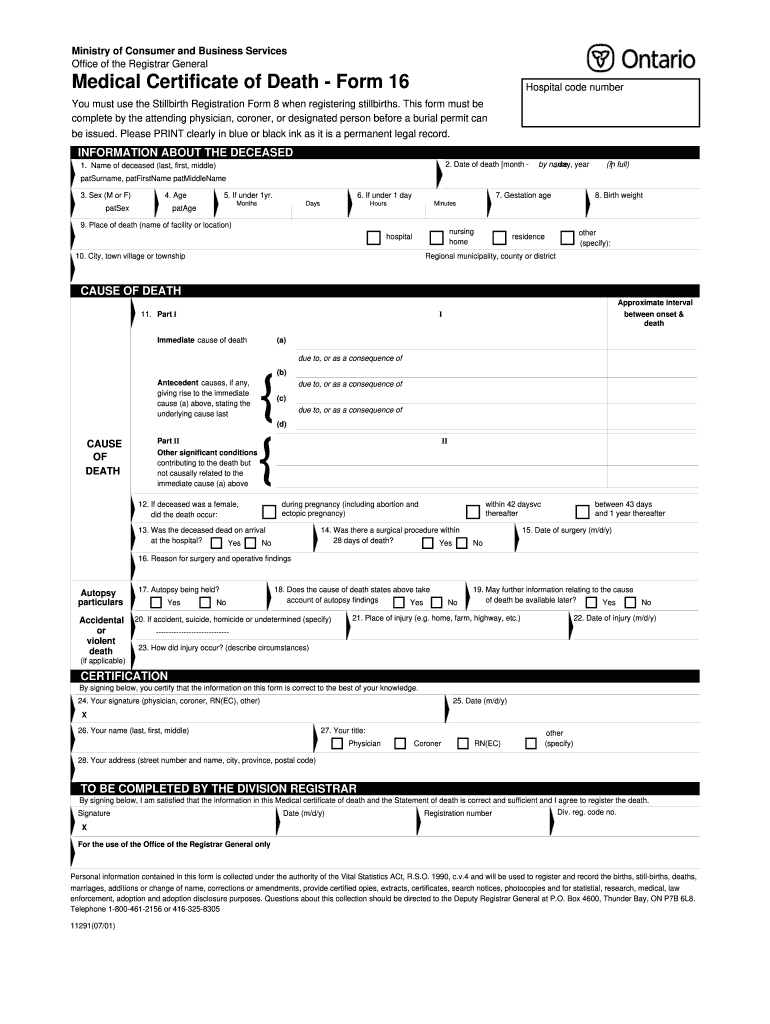 Death Certificate Ontario  Form