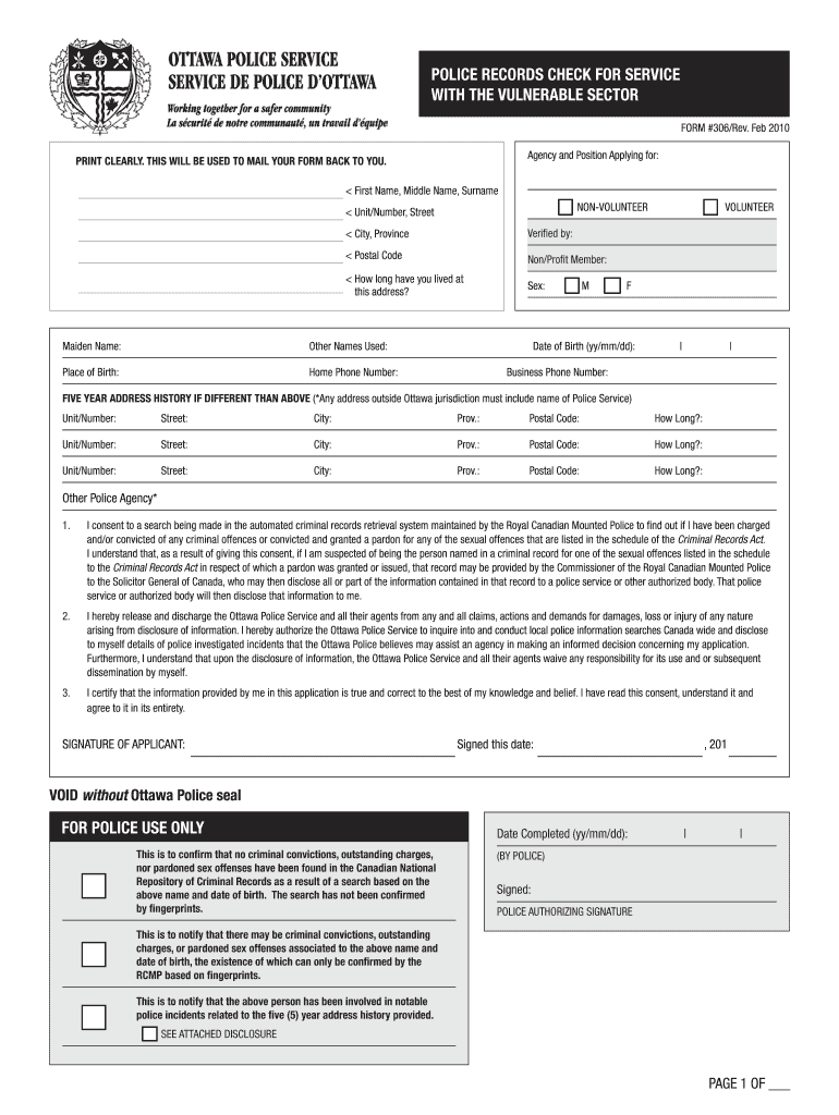  Ottawa Criminal Record Check Seal Form 2010