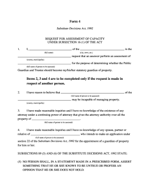 Form 4 Substitute Decisions Act, Ministry of the Attorney Attorneygeneral Jus Gov on