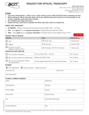 Bcit Transcript Request  Form