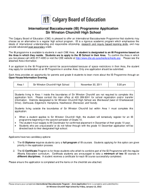 IB Programme Application Sir Winston Churchill High School  Form