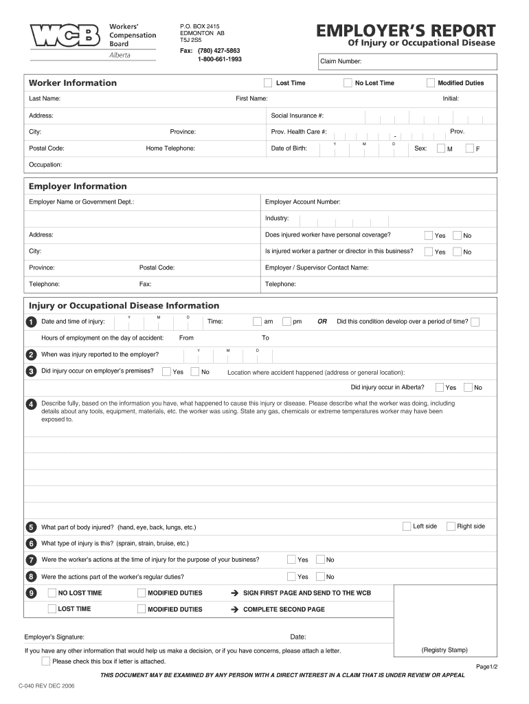  Wcb C040 Fillable  Form 2006