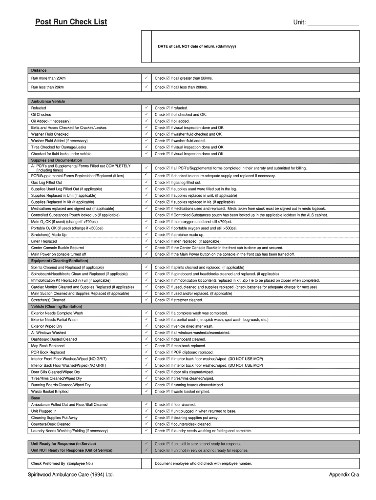  Ambulance Checklist 1994-2024