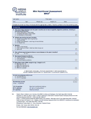 Mini Nutritional Assessment  Form