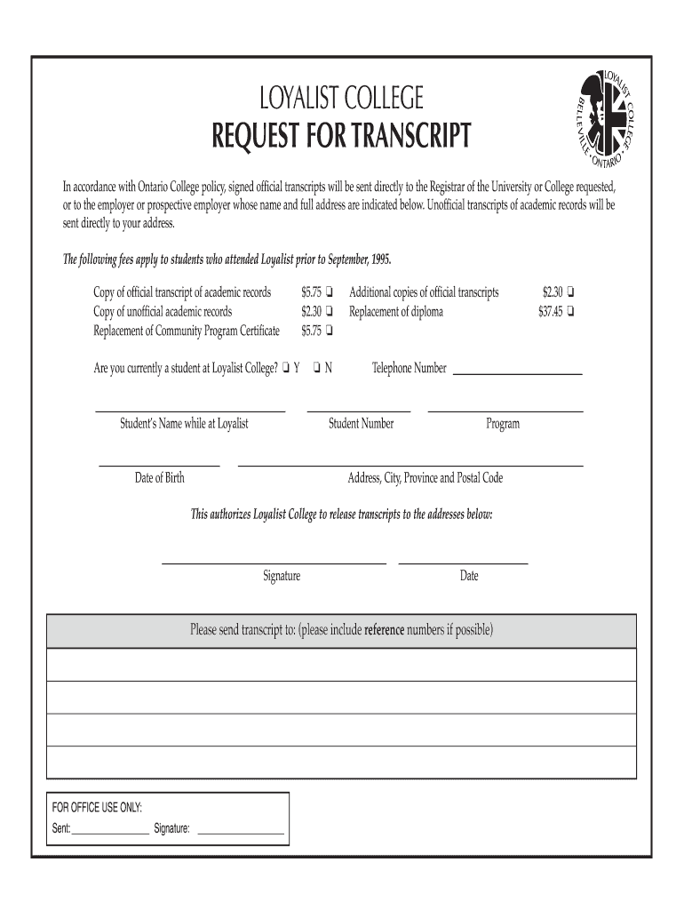 Loyalist College Transcript  Form