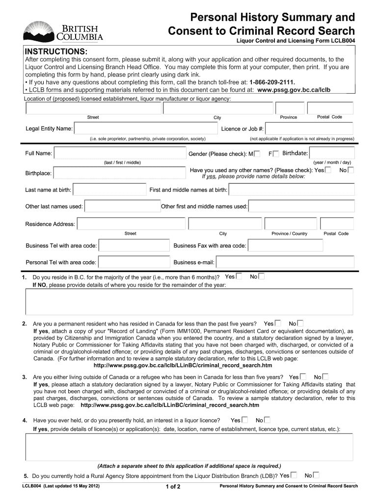 Criminal Profile Template  Form