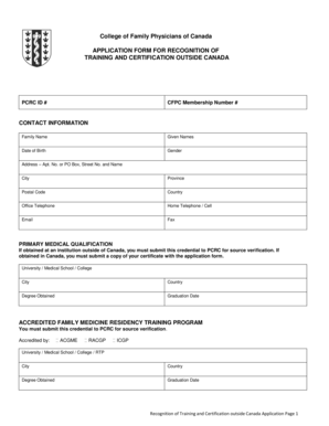 College of Family Physicians of Canada Cfpc  Form