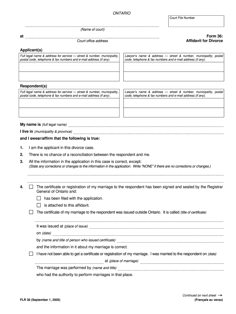  Form 36 Affidavit for Divorce 2005-2024