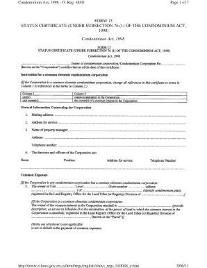 Form 13 Status Certificate
