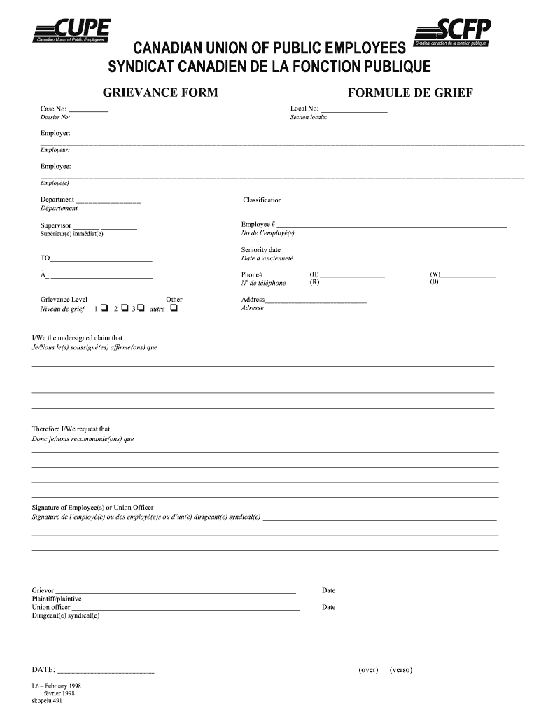 Get and Sign Cupe Grievance Form 1998-2022
