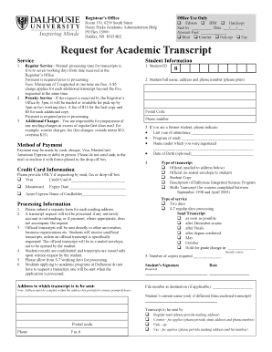 Dalhousie Official Transcript  Form