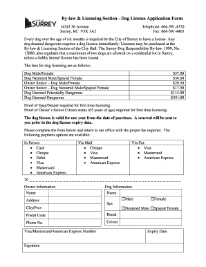 Dog License Surrey  Form