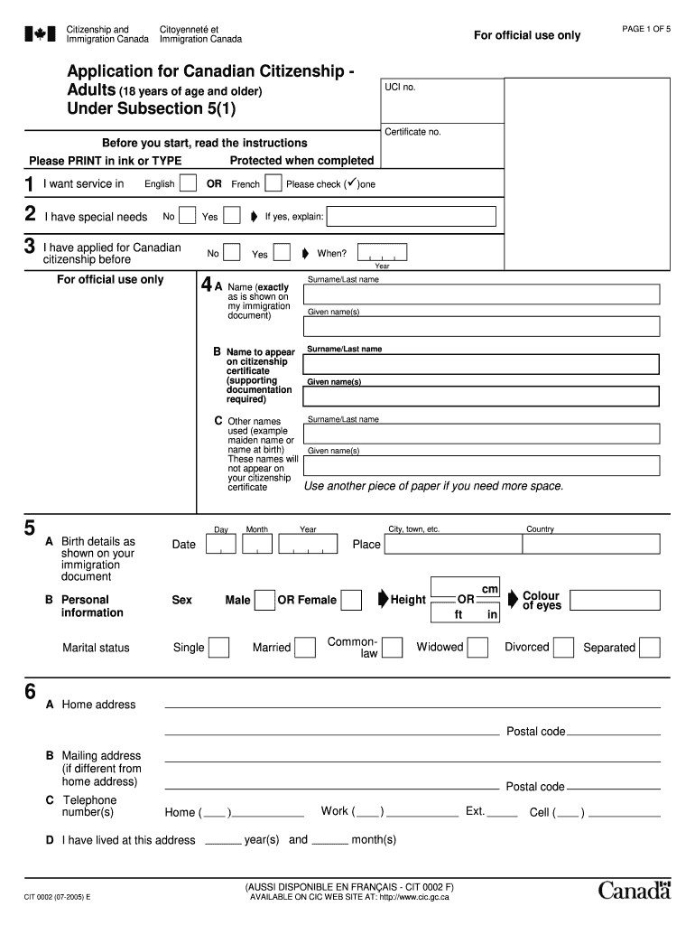  Canadian Citizenship Application Form 2005
