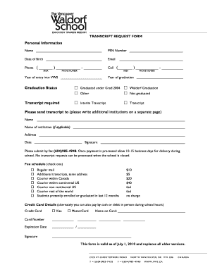 Transcript Request Form the Vancouver Waldorf School