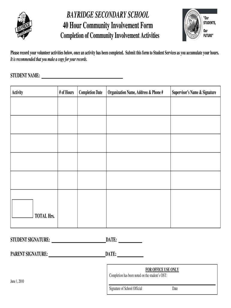  40 Hours Volunteer Sheet 2010-2024