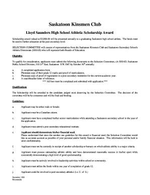  Kinsmen Scholarship Application SSSAD Saskatoon Secondary 1999-2024