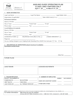 Angling Guide Operating Plan Class I and II Env Gov Bc  Form