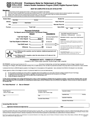 Durham College Promissory Note Form