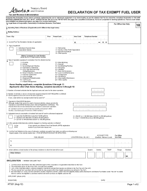 Declaration of Tax Exempt Fuel User 18 Alberta Finance and Enterprise Finance Alberta  Form