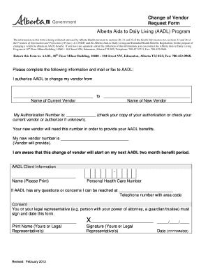 Aadl Vendor Change Form