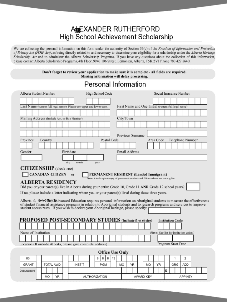 Alexander Rutherford Scholarship  Form