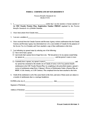 Certificate of Non Residency Sample  Form