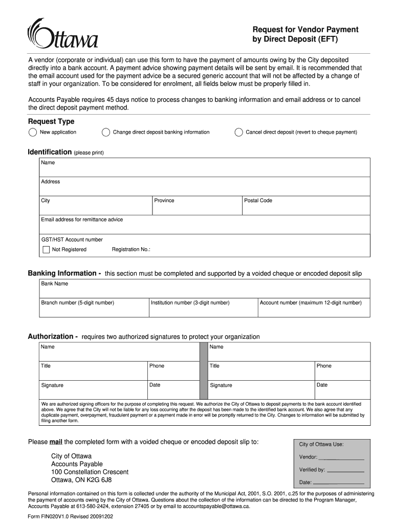  Vendor Eft Authorization Form Template 2009-2024
