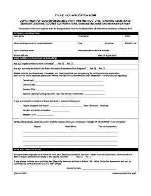 Cupe 4207 Application Form Department of Computer Science Part