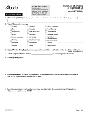 Articles of Incorporation Alberta  Form