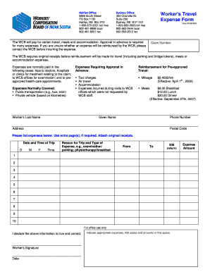 Wcb Expnse Form for Nova Scotia for Physiotherapy